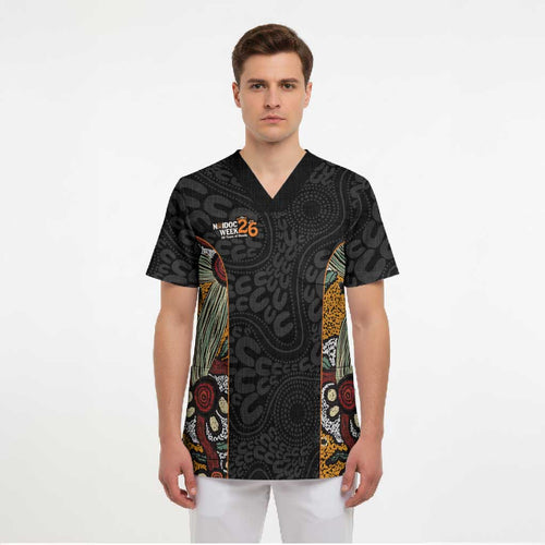 Personalised NAIDOC Deadly 50 Years Scrub Top Minimalist Aboriginal Art