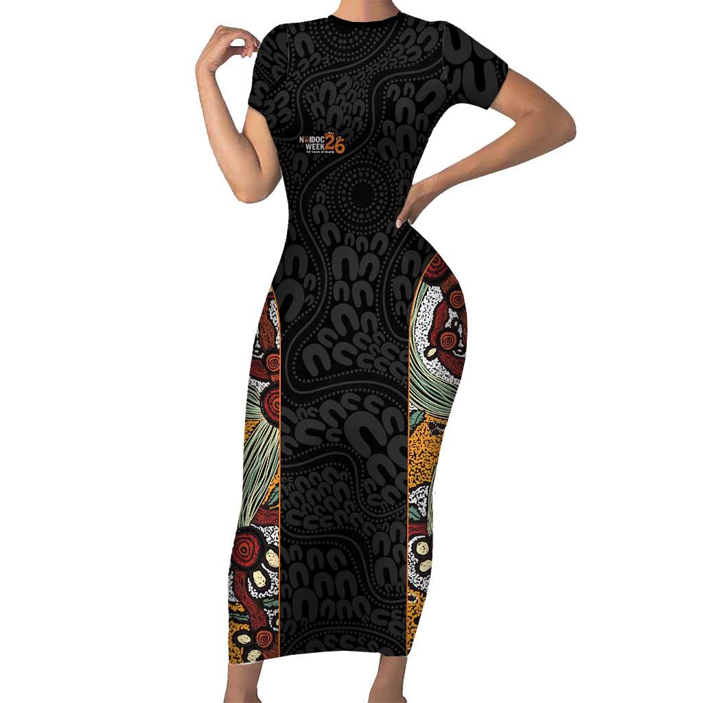 Personalised NAIDOC Deadly 50 Years Short Sleeve Bodycon Dress Minimalist Aboriginal Art