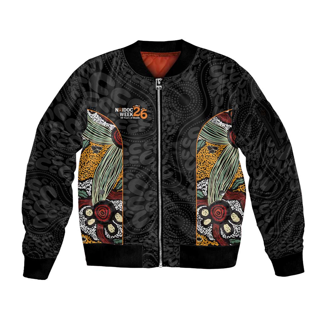 Personalised NAIDOC Deadly 50 Years Sleeve Zip Bomber Jacket Minimalist Aboriginal Art
