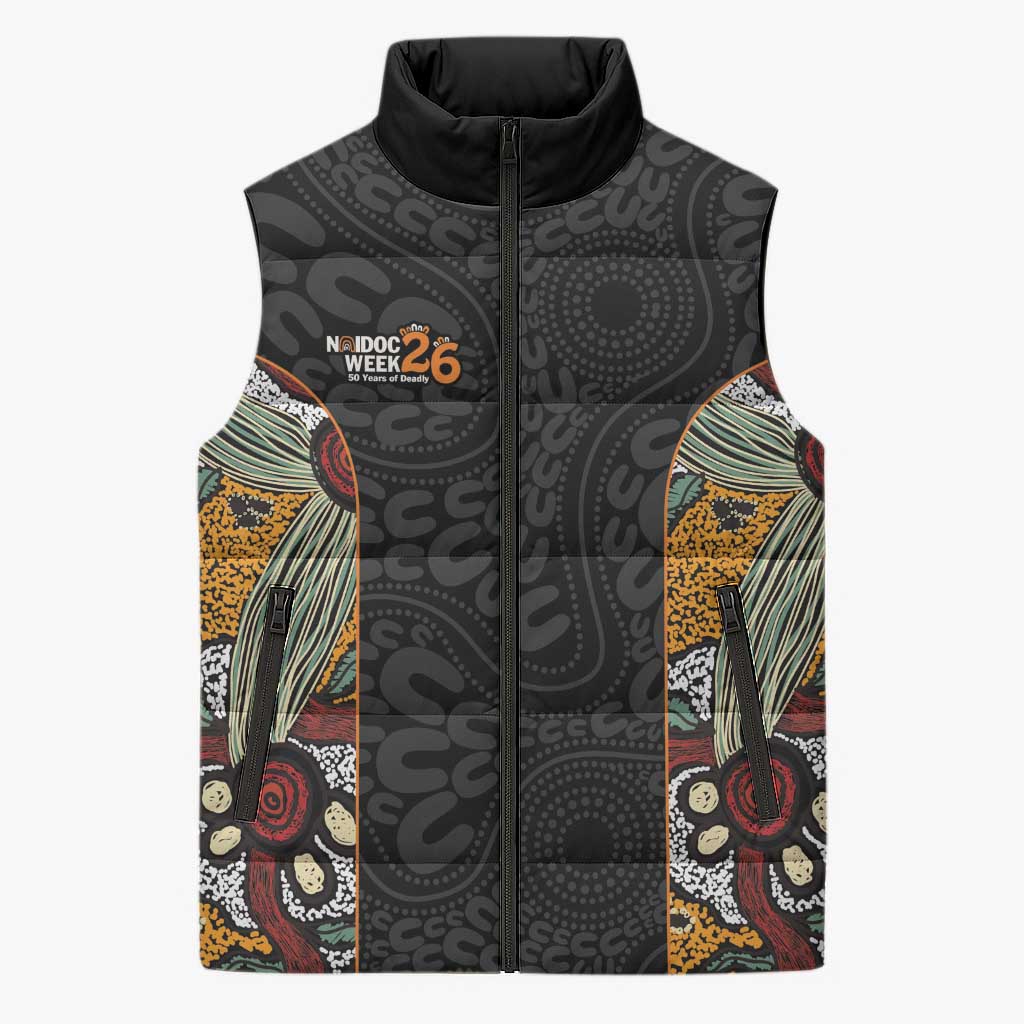 Personalised NAIDOC Deadly 50 Years Sleeveless Puffer Jacket Minimalist Aboriginal Art