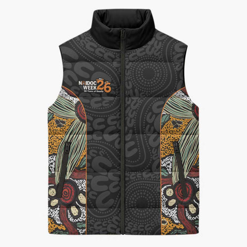 Personalised NAIDOC Deadly 50 Years Sleeveless Puffer Jacket Minimalist Aboriginal Art