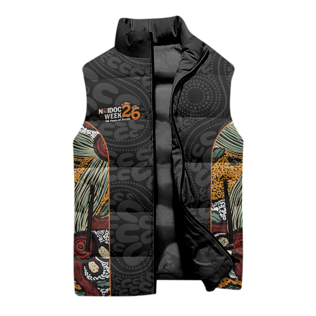 Personalised NAIDOC Deadly 50 Years Sleeveless Puffer Jacket Minimalist Aboriginal Art