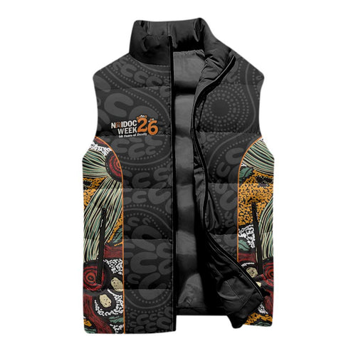 Personalised NAIDOC Deadly 50 Years Sleeveless Puffer Jacket Minimalist Aboriginal Art