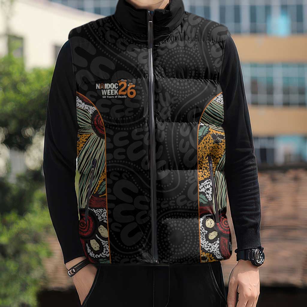 Personalised NAIDOC Deadly 50 Years Sleeveless Puffer Jacket Minimalist Aboriginal Art