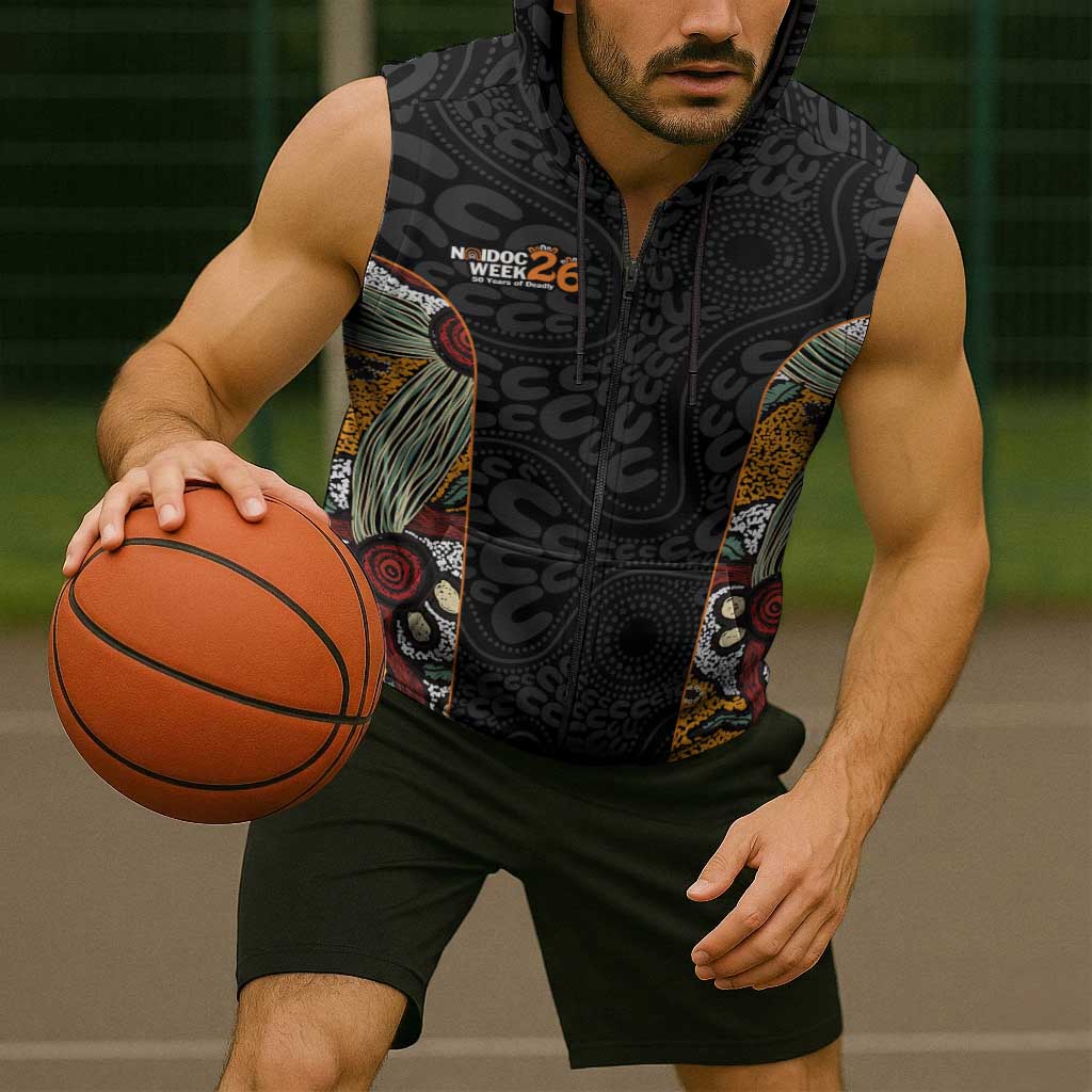 Personalised NAIDOC Deadly 50 Years Sleeveless Zip Hoodie Minimalist Aboriginal Art