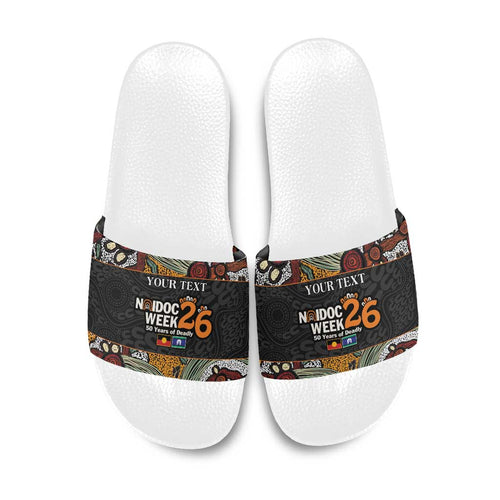 Personalised NAIDOC Deadly 50 Years Slide Sandals Minimalist Aboriginal Art