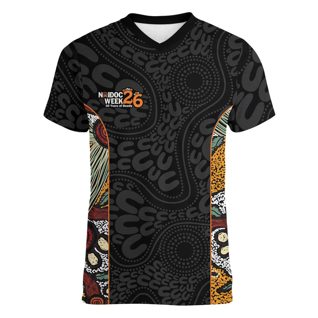 Personalised NAIDOC Deadly 50 Years Women V-Neck T-Shirt Minimalist Aboriginal Art