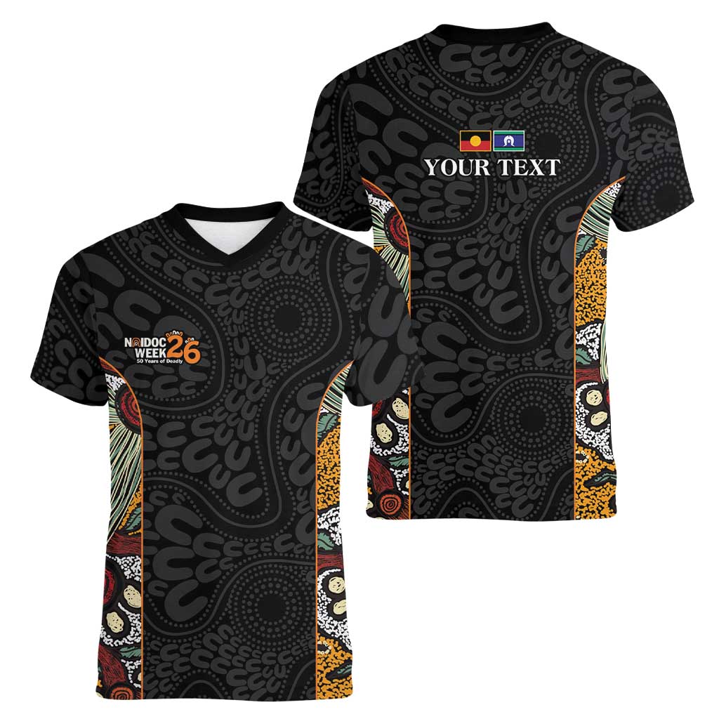 Personalised NAIDOC Deadly 50 Years Women V-Neck T-Shirt Minimalist Aboriginal Art