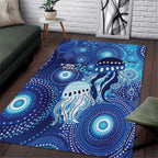 NAIDOC Deadly 50 Years Area Rug Jellyfish Aboriginal Culture Inspired Blue
