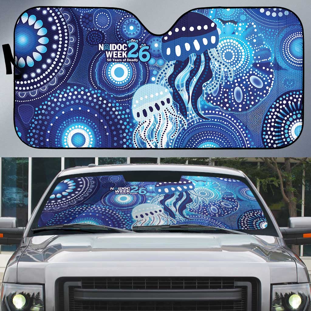 NAIDOC Deadly 50 Years Auto Sun Shade Jellyfish Aboriginal Culture Inspired Blue