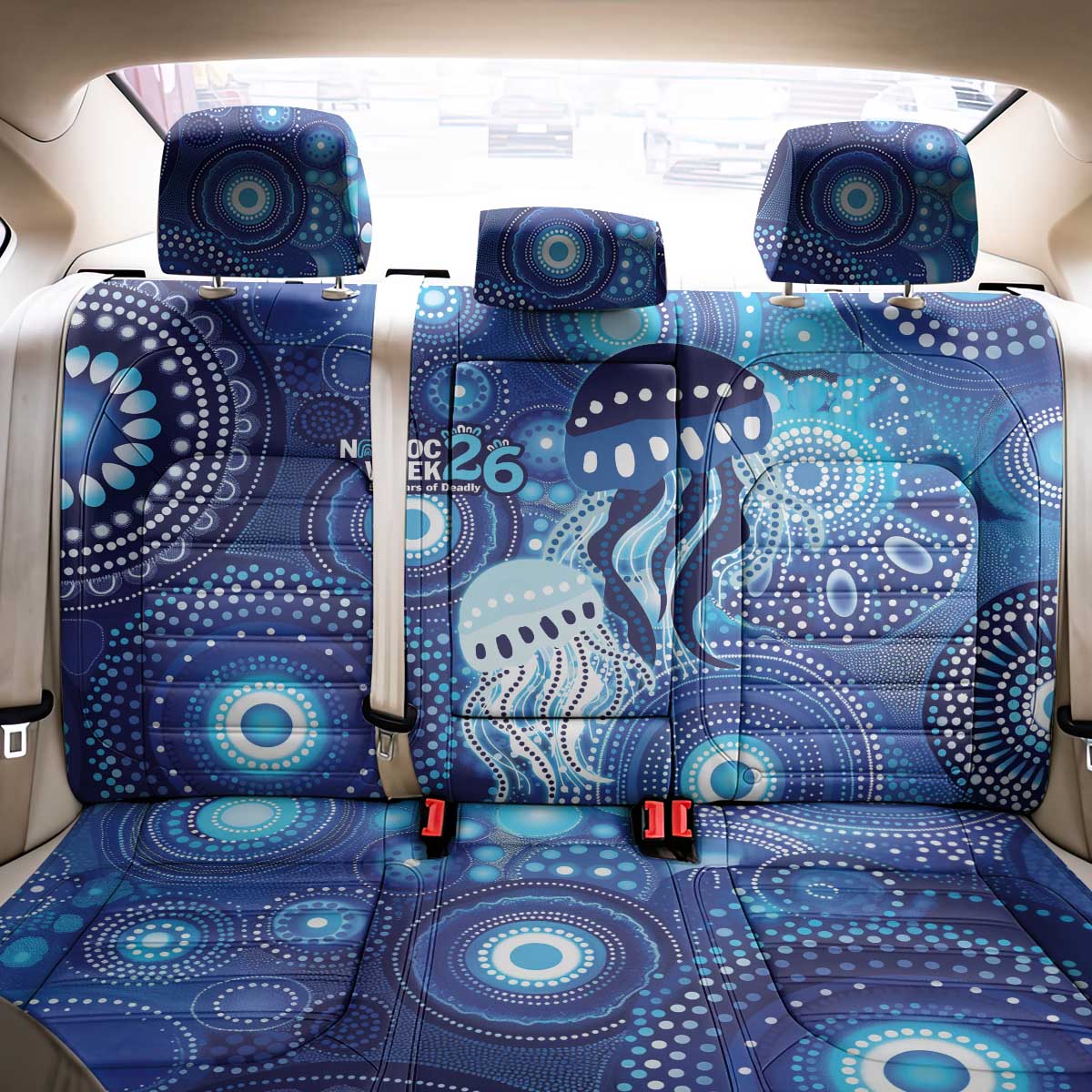 NAIDOC Deadly 50 Years Back Car Seat Cover Jellyfish Aboriginal Culture Inspired Blue