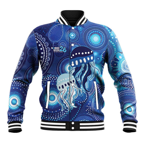 NAIDOC Deadly 50 Years Baseball Jacket Jellyfish Aboriginal Culture Inspired Blue