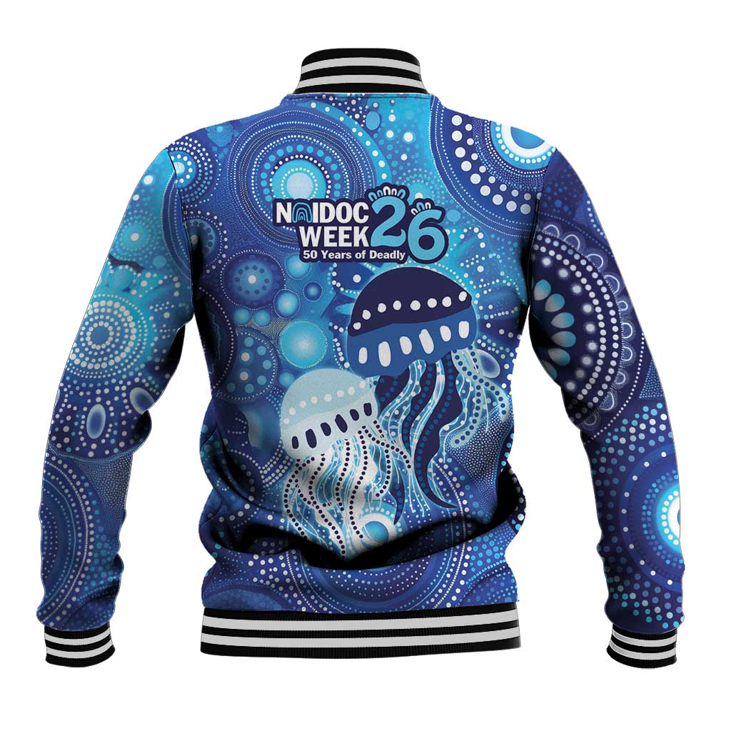 NAIDOC Deadly 50 Years Baseball Jacket Jellyfish Aboriginal Culture Inspired Blue