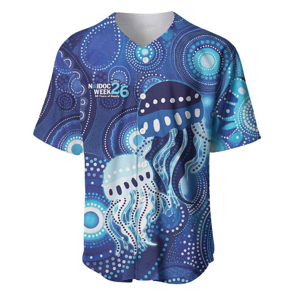 NAIDOC Deadly 50 Years Baseball Jersey Jellyfish Aboriginal Culture Inspired Blue