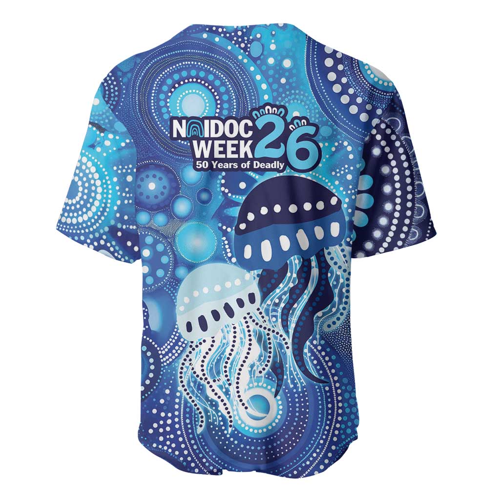NAIDOC Deadly 50 Years Baseball Jersey Jellyfish Aboriginal Culture Inspired Blue