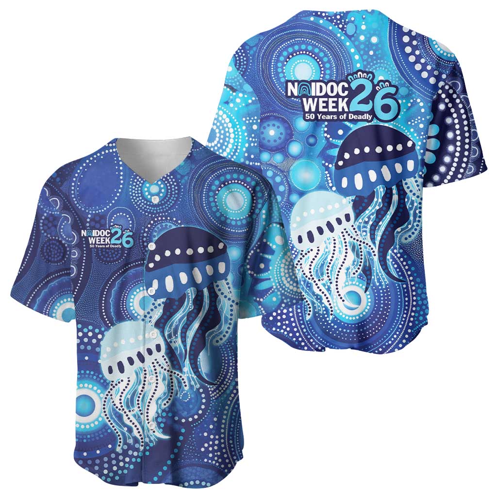 NAIDOC Deadly 50 Years Baseball Jersey Jellyfish Aboriginal Culture Inspired Blue