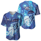 NAIDOC Deadly 50 Years Baseball Jersey Jellyfish Aboriginal Culture Inspired Blue