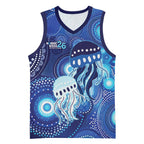 NAIDOC Deadly 50 Years Basketball Jersey Jellyfish Aboriginal Culture Inspired Blue