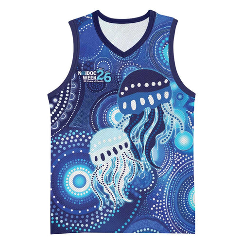NAIDOC Deadly 50 Years Basketball Jersey Jellyfish Aboriginal Culture Inspired Blue