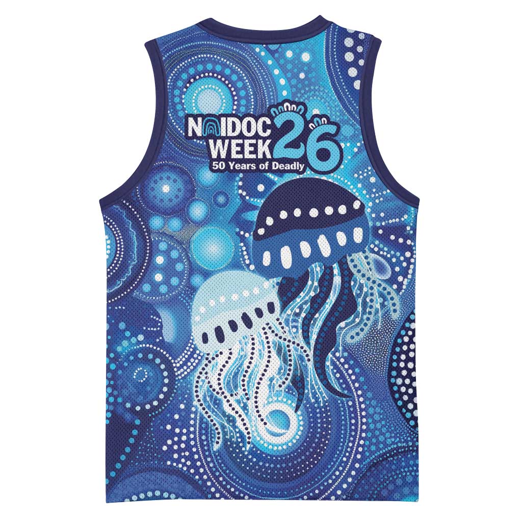NAIDOC Deadly 50 Years Basketball Jersey Jellyfish Aboriginal Culture Inspired Blue