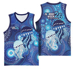 NAIDOC Deadly 50 Years Basketball Jersey Jellyfish Aboriginal Culture Inspired Blue