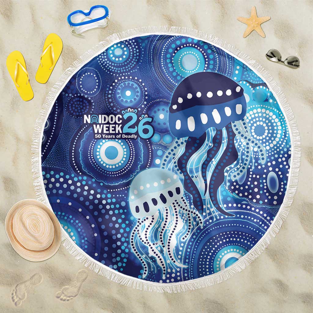 NAIDOC Deadly 50 Years Beach Blanket Jellyfish Aboriginal Culture Inspired Blue