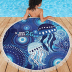 NAIDOC Deadly 50 Years Beach Blanket Jellyfish Aboriginal Culture Inspired Blue