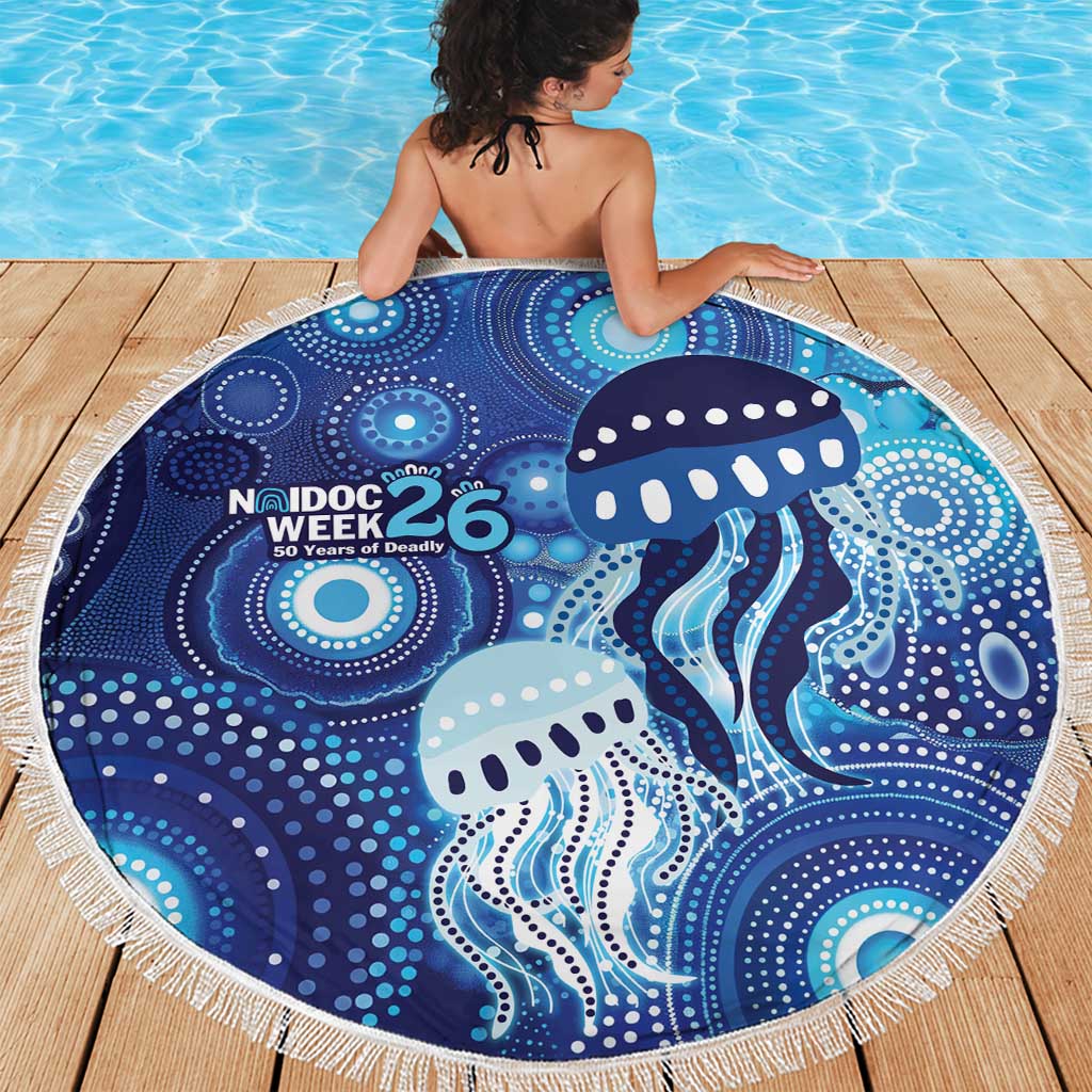 NAIDOC Deadly 50 Years Beach Blanket Jellyfish Aboriginal Culture Inspired Blue