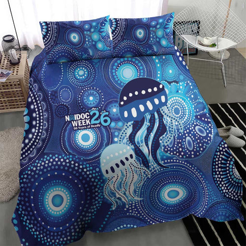 NAIDOC Deadly 50 Years Bedding Set Jellyfish Aboriginal Culture Inspired Blue