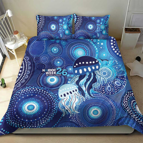 NAIDOC Deadly 50 Years Bedding Set Jellyfish Aboriginal Culture Inspired Blue