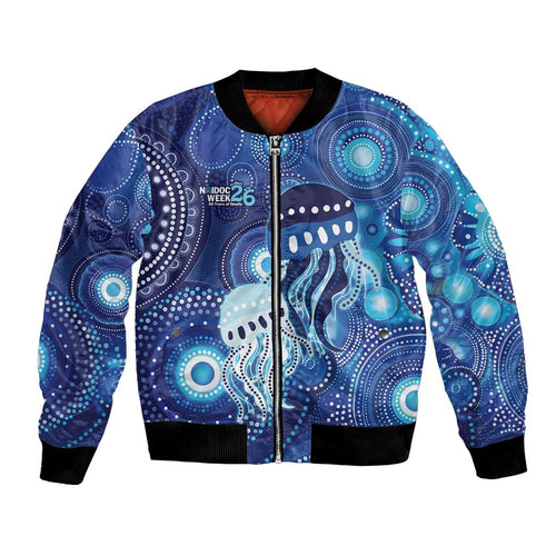 NAIDOC Deadly 50 Years Bomber Jacket Jellyfish Aboriginal Culture Inspired Blue