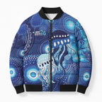NAIDOC Deadly 50 Years Bomber Puffer Jacket Jellyfish Aboriginal Culture Inspired Blue