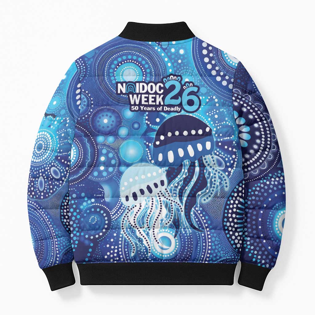 NAIDOC Deadly 50 Years Bomber Puffer Jacket Jellyfish Aboriginal Culture Inspired Blue