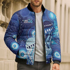 NAIDOC Deadly 50 Years Bomber Puffer Jacket Jellyfish Aboriginal Culture Inspired Blue