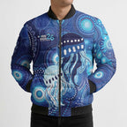 NAIDOC Deadly 50 Years Bomber Puffer Jacket Jellyfish Aboriginal Culture Inspired Blue
