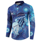 NAIDOC Deadly 50 Years Button Sweatshirt Jellyfish Aboriginal Culture Inspired Blue