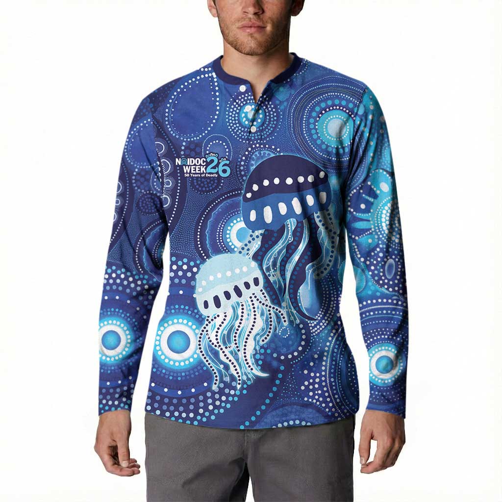 NAIDOC Deadly 50 Years Button Sweatshirt Jellyfish Aboriginal Culture Inspired Blue