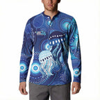 NAIDOC Deadly 50 Years Button Sweatshirt Jellyfish Aboriginal Culture Inspired Blue