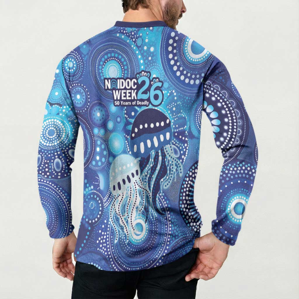 NAIDOC Deadly 50 Years Button Sweatshirt Jellyfish Aboriginal Culture Inspired Blue