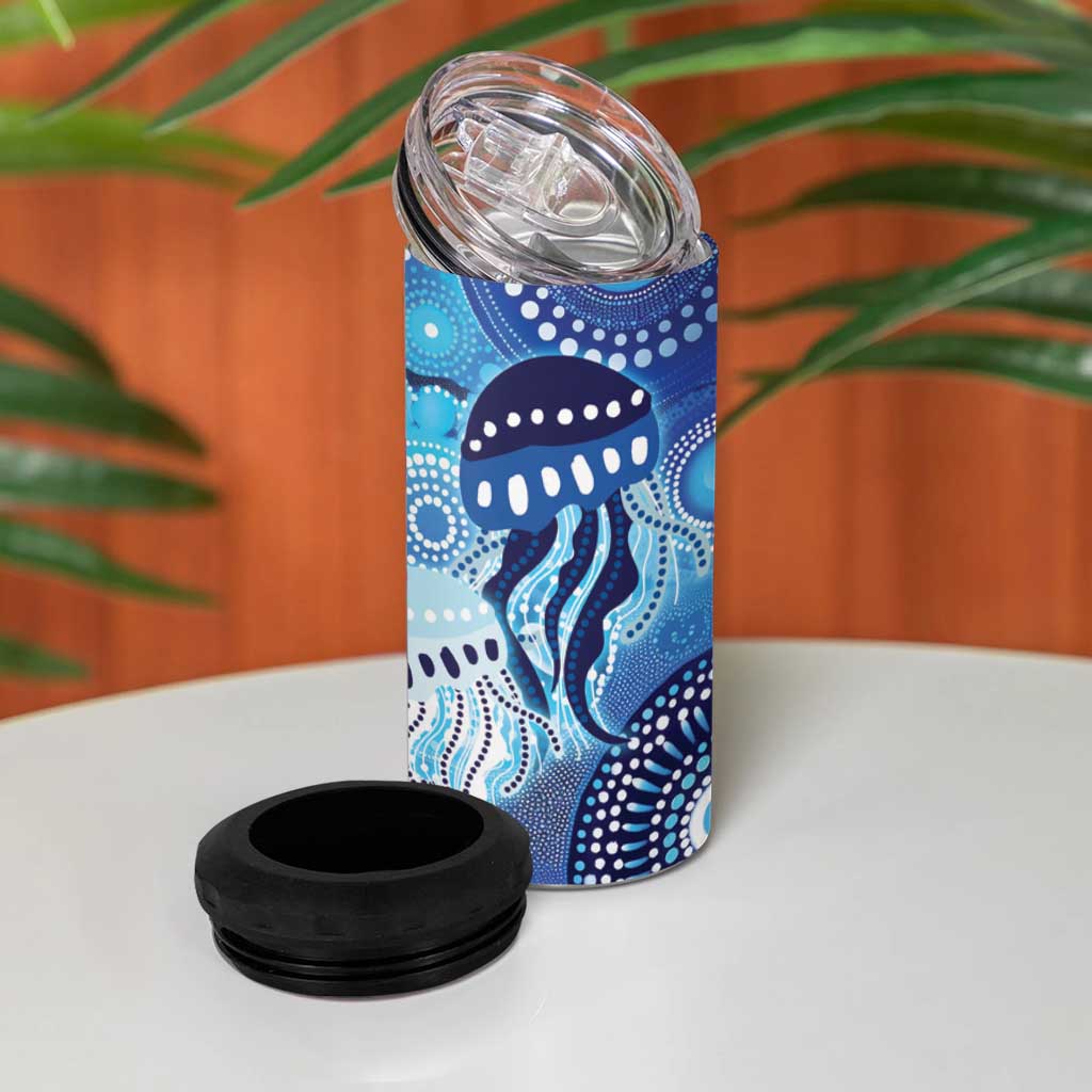 NAIDOC Deadly 50 Years 4 in 1 Can Cooler Tumbler Jellyfish Aboriginal Culture Inspired Blue