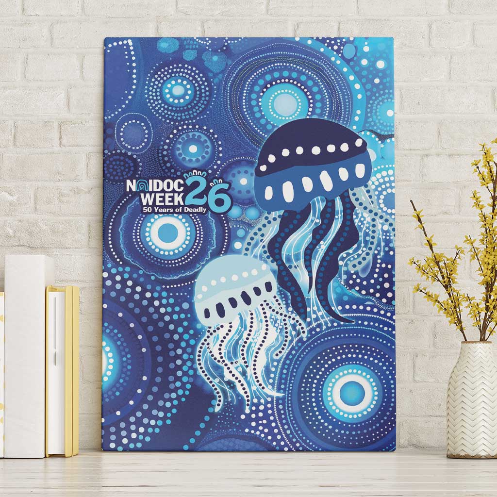 NAIDOC Deadly 50 Years Canvas Wall Art Jellyfish Aboriginal Culture Inspired Blue