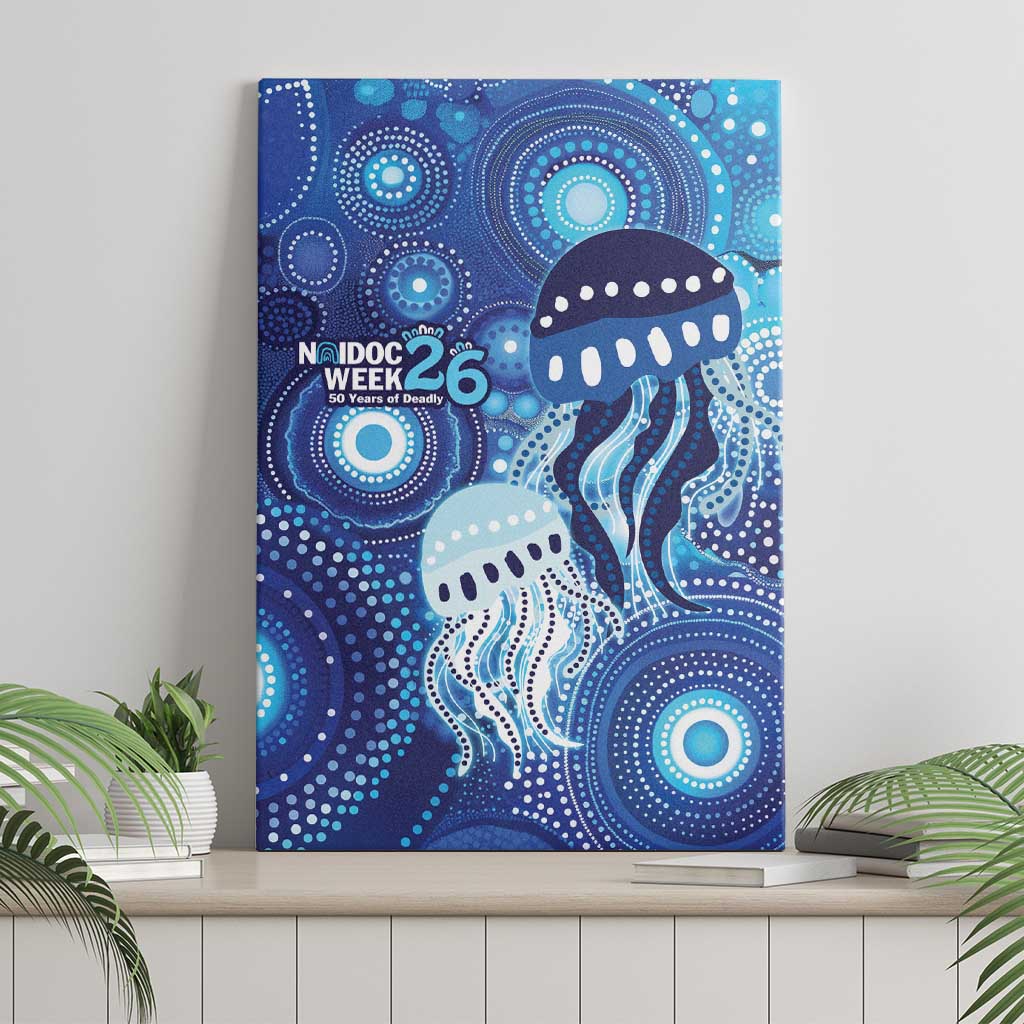 NAIDOC Deadly 50 Years Canvas Wall Art Jellyfish Aboriginal Culture Inspired Blue