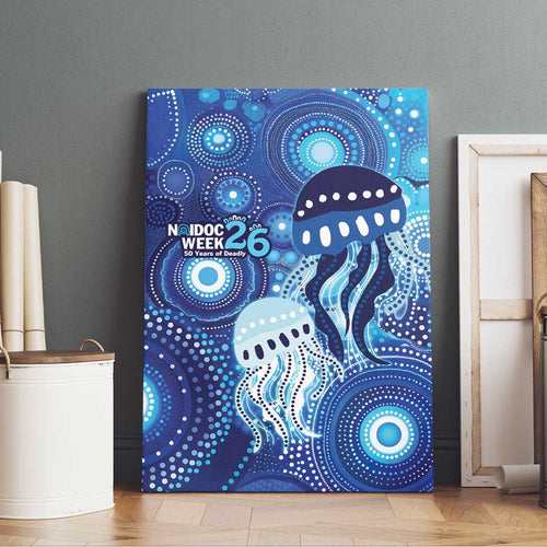 NAIDOC Deadly 50 Years Canvas Wall Art Jellyfish Aboriginal Culture Inspired Blue