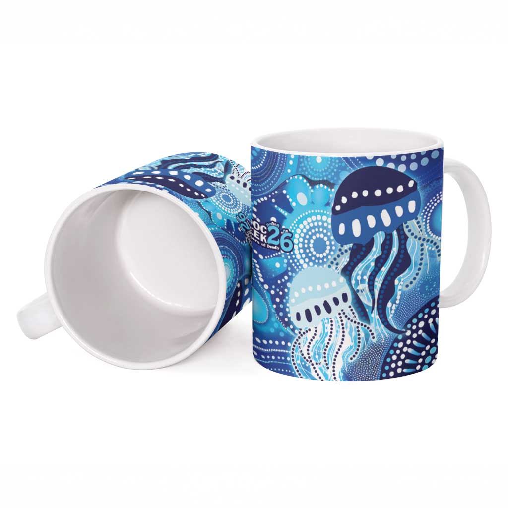 NAIDOC Deadly 50 Years Ceramic Mug Jellyfish Aboriginal Culture Inspired Blue