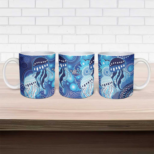 NAIDOC Deadly 50 Years Ceramic Mug Jellyfish Aboriginal Culture Inspired Blue