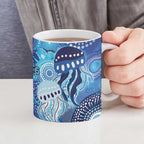 NAIDOC Deadly 50 Years Ceramic Mug Jellyfish Aboriginal Culture Inspired Blue