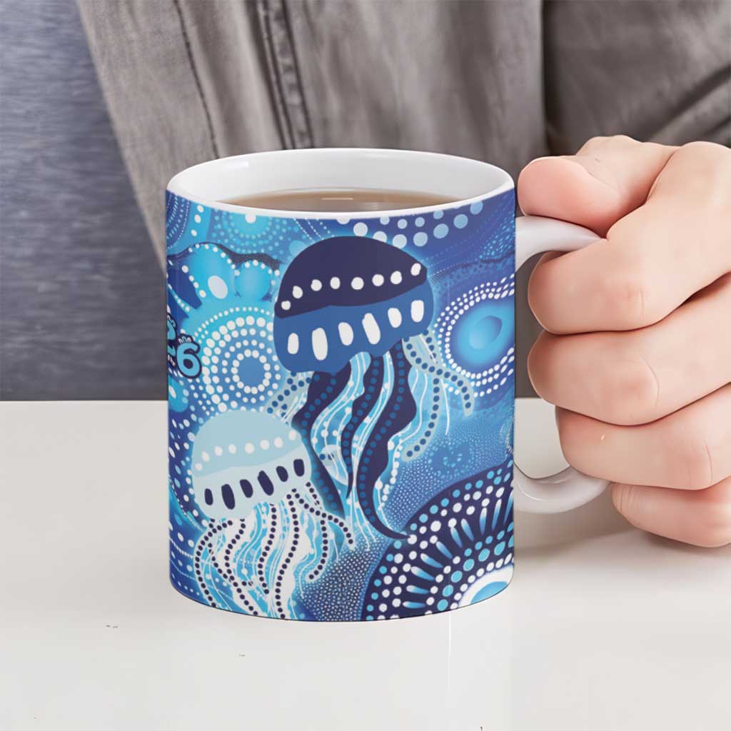 NAIDOC Deadly 50 Years Ceramic Mug Jellyfish Aboriginal Culture Inspired Blue