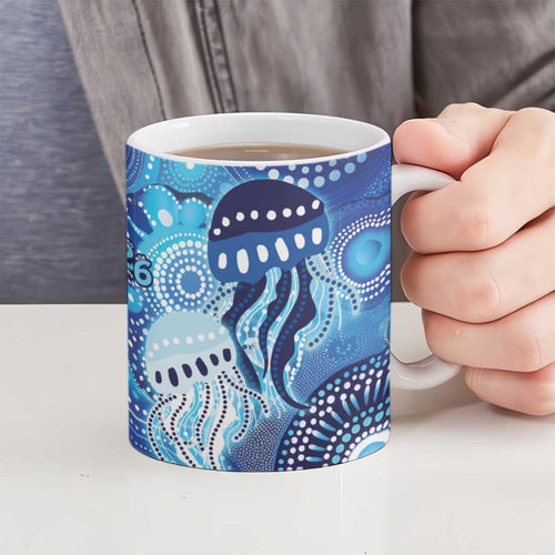 NAIDOC Deadly 50 Years Ceramic Mug Jellyfish Aboriginal Culture Inspired Blue