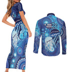 NAIDOC Deadly 50 Years Couples Matching Short Sleeve Bodycon Dress and Long Sleeve Button Shirt Jellyfish Aboriginal Culture Inspired Blue
