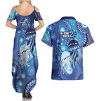 NAIDOC Deadly 50 Years Couples Matching Summer Maxi Dress and Hawaiian Shirt Jellyfish Aboriginal Culture Inspired Blue